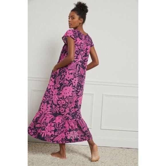 Anthropologie XS Arielle Sleep Maxi Dress Pink Navy Pockets Boho - Picture 11 of 11